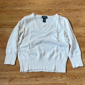 Van Heusen Cream V-Neck Cable Rib Hem Sweater